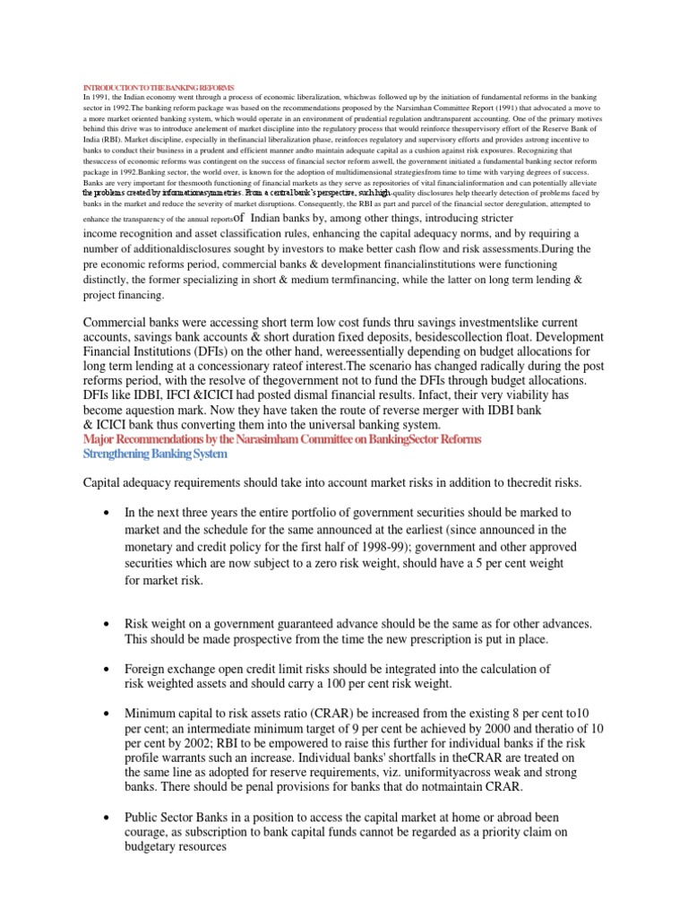Banking Sector Reforms Overview | PDF | Reserve Bank Of India | Banks
