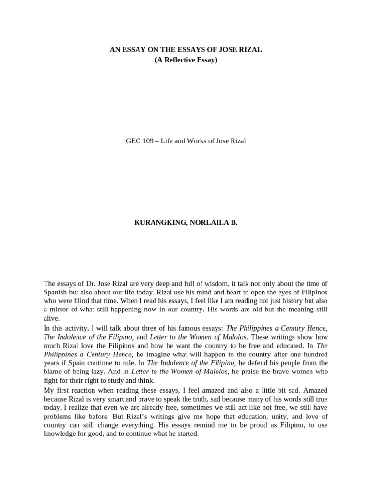 Insights from Jose Rizal's Essays | PDF | Philippines