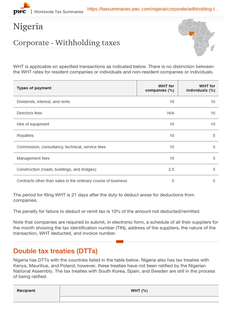Nigeria Withholding Tax Rates Overview | PDF | Taxes | Government Finances