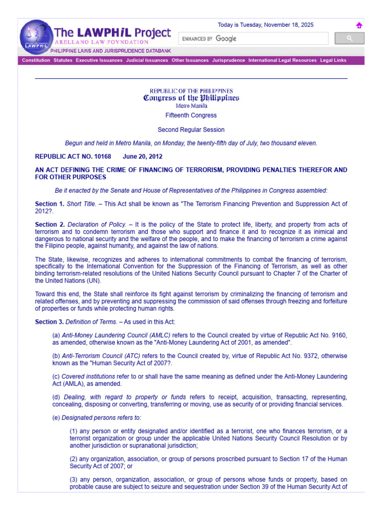 RA 10168 | PDF | Extradition | Crimes