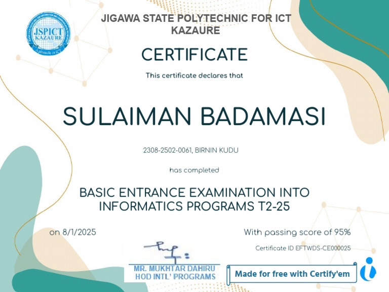 Certificate of Completion for ICT Exam | PDF