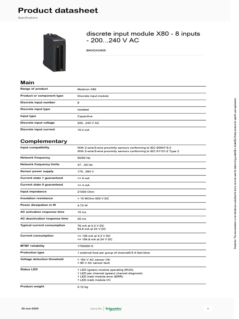 Modicon X80 Discrete Input Module 8-Channel | PDF | Alternating Current ...