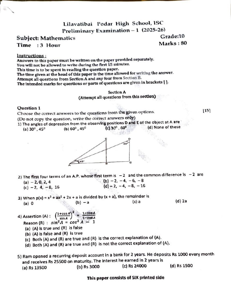Grade 10 Mathematics Preliminary Exam 2025-26 | PDF | Geometric Shapes ...