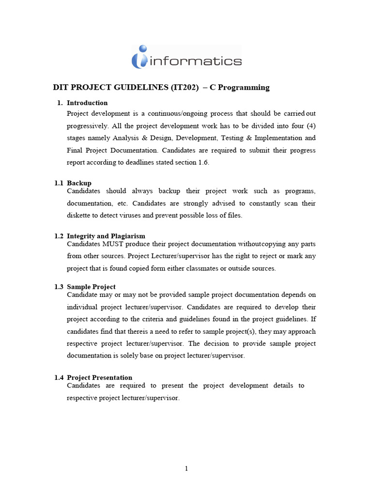 C Programming Project Guidelines IT202 | PDF | Specification (Technical ...