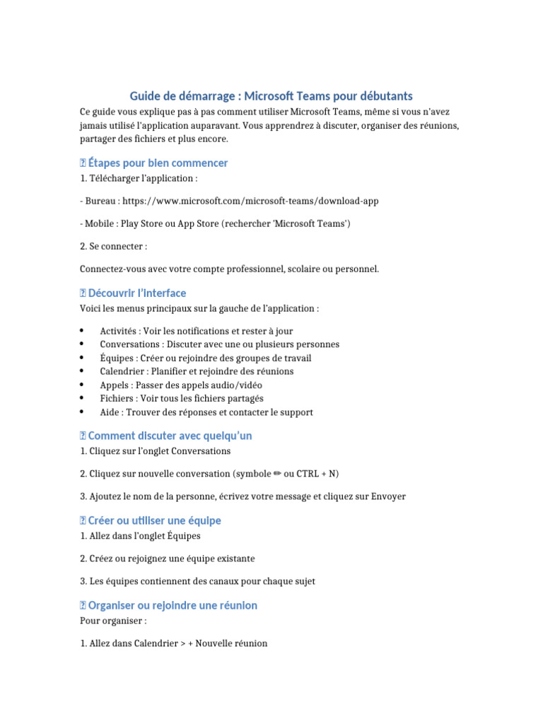 Guide Microsoft Teams pour débutants | PDF