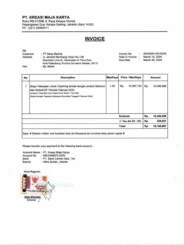Invoice Dexa 004 KMK Inv III 24 | PDF