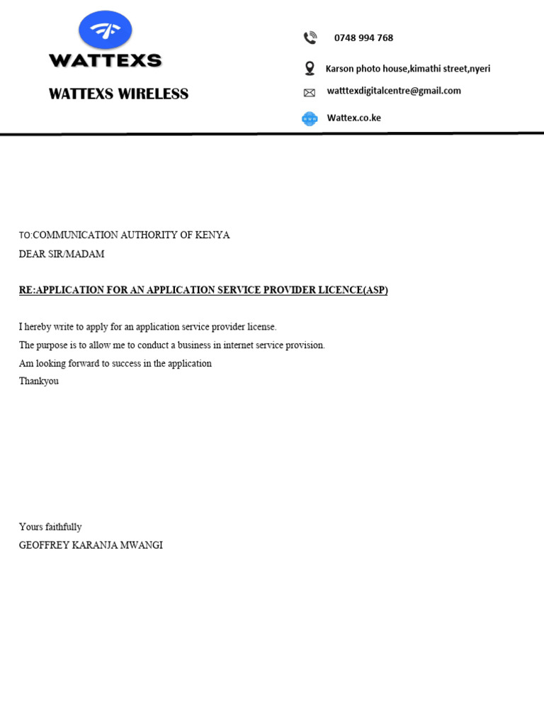 Application for ASP License in Kenya | PDF