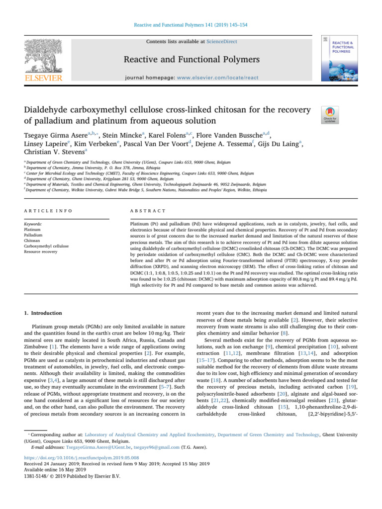 Chitosan-Based Recovery of Platinum & Palladium | PDF | Adsorption ...