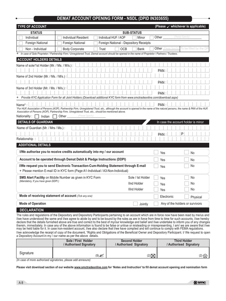 NSDL Demat Account Opening Form | PDF