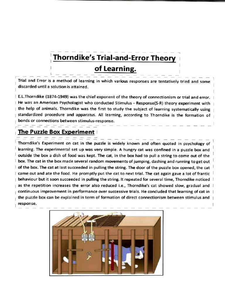Thorndike's Trial-and-Error Learning Theory | PDF | Cognitive ...