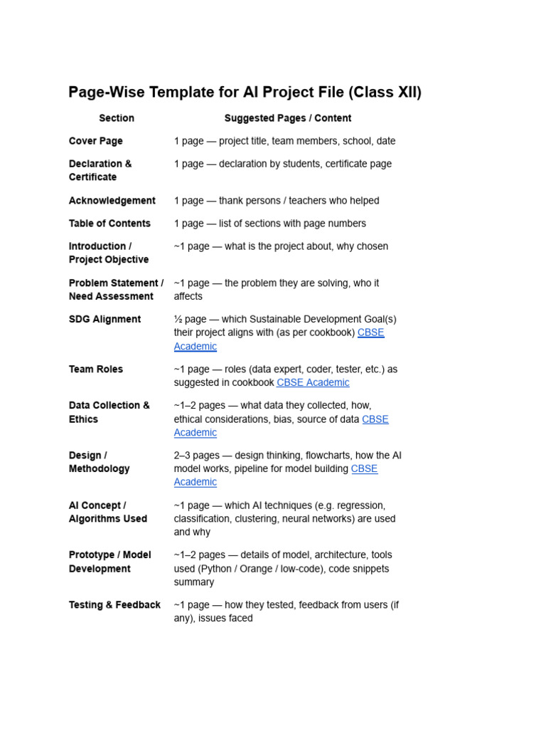 AI Project File Template for Class XII | PDF