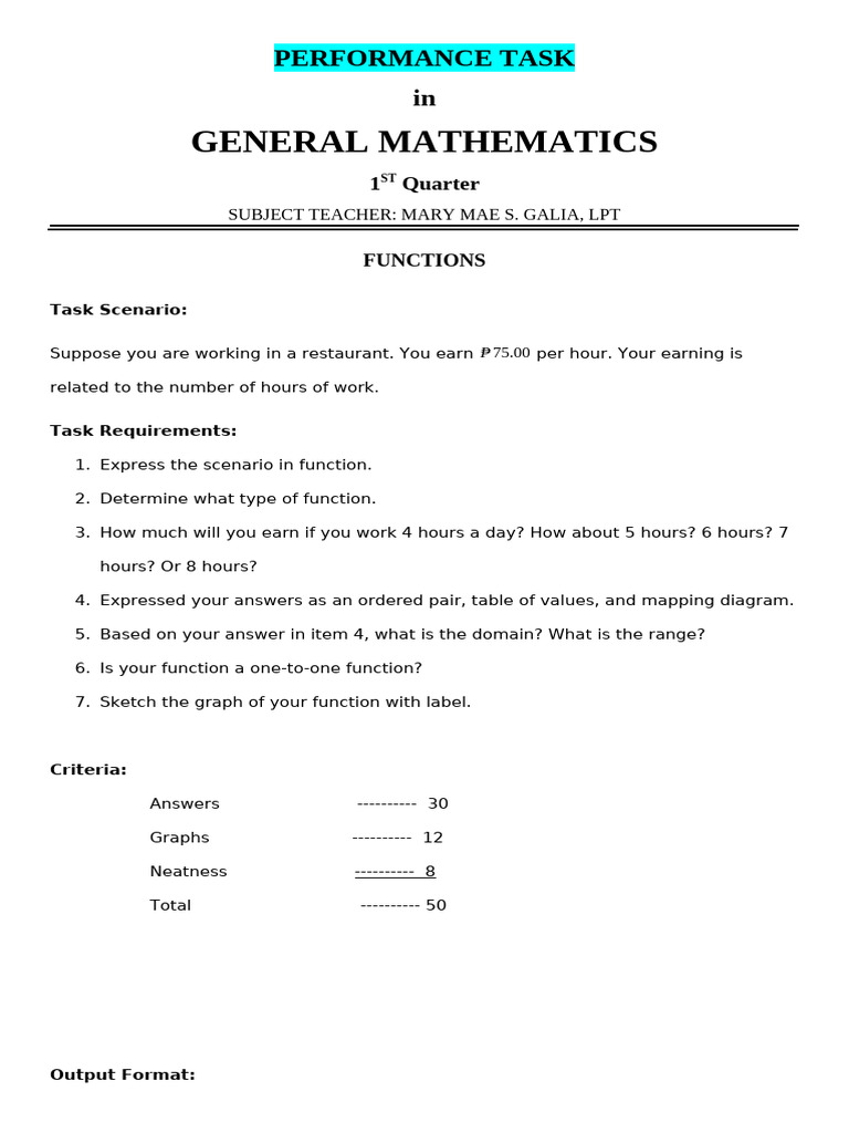 Performance Task in Genmath 2 | PDF