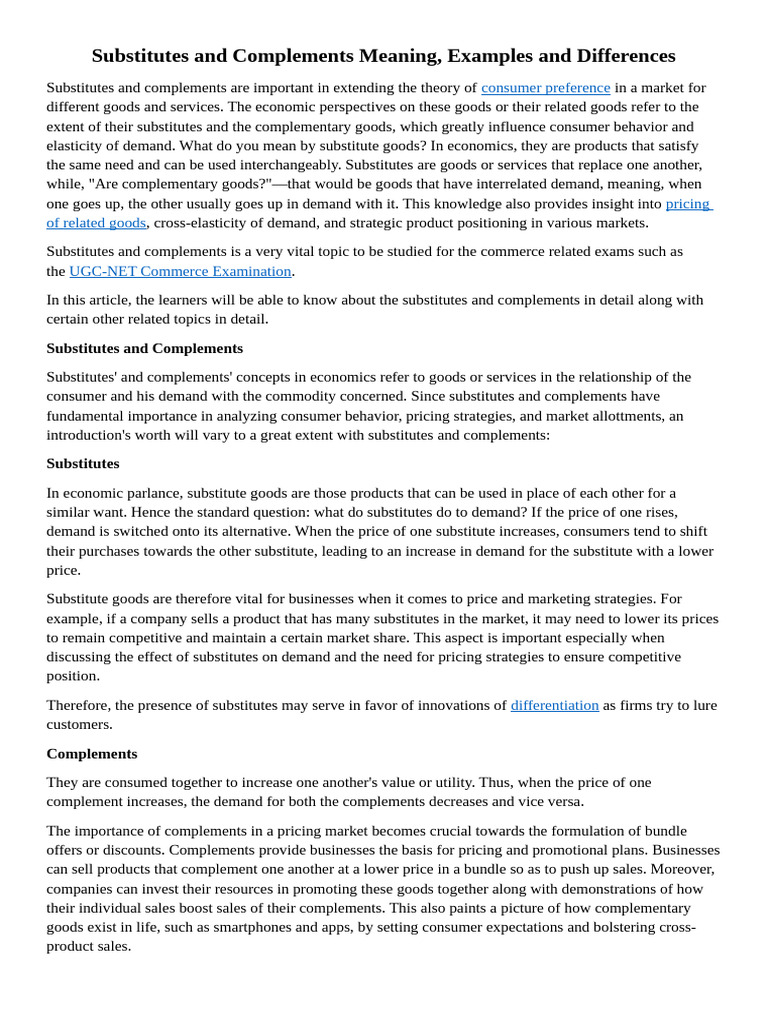 Substitutes vs Complements in Economics | PDF | Price Elasticity Of ...