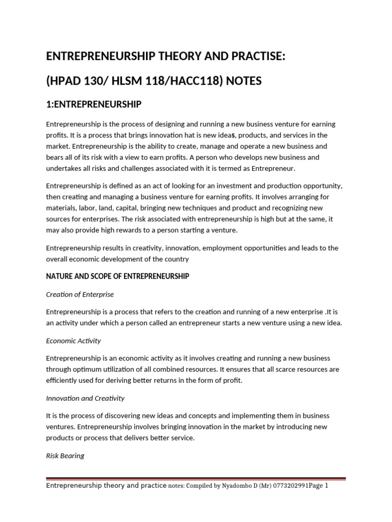 Entrepreneurship Notes Final | PDF | Entrepreneurship | Startup Company