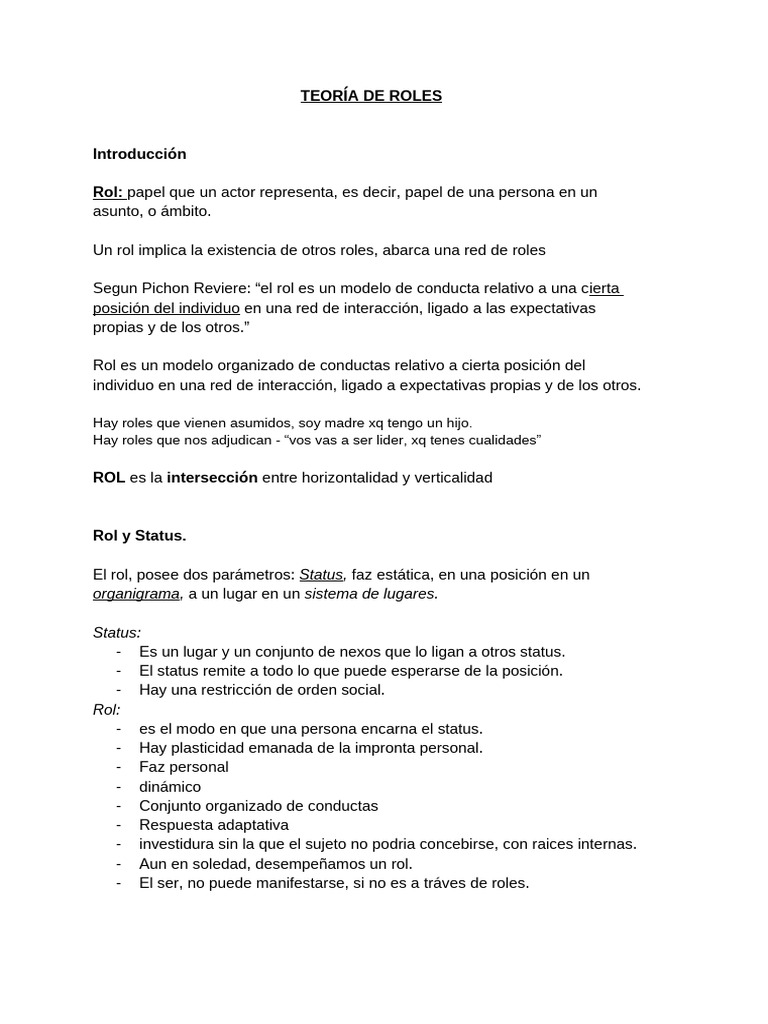 Teoría de Roles: Dinámicas y Liderazgo | PDF | Psicología Social ...