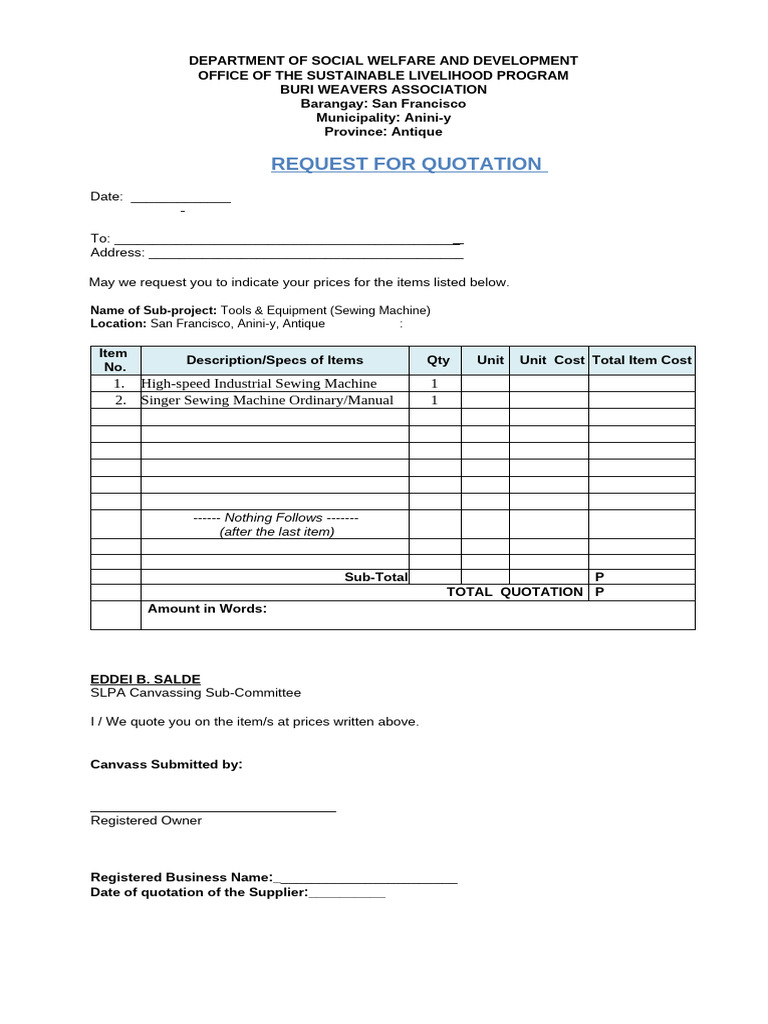 Canvass Form For Sewing Machine | PDF
