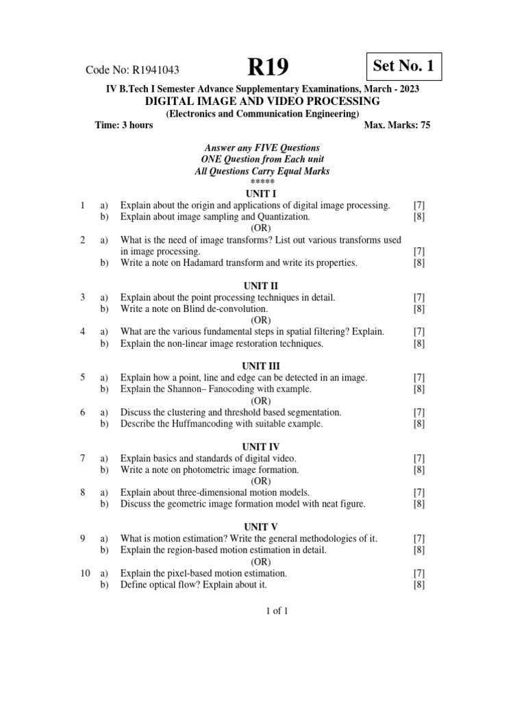 Digital Image & Video Processing Exam Guide | PDF | Image Segmentation ...
