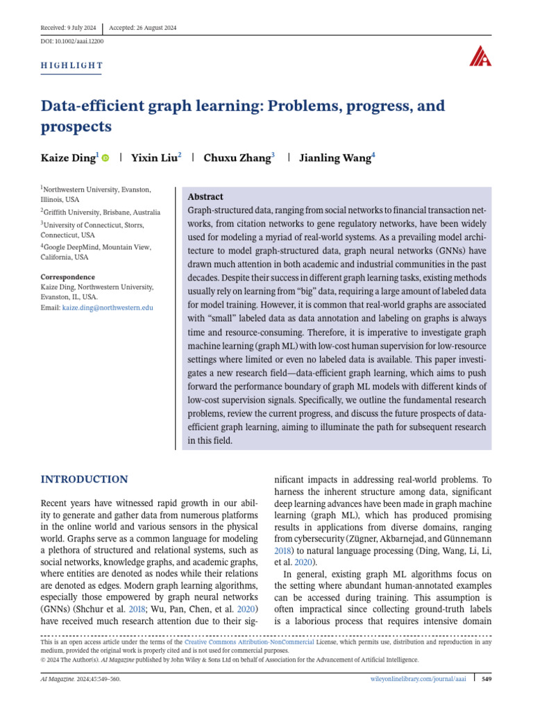 Data-Efficient Graph Learning Problems, Progress, and Prospects - 549 ...