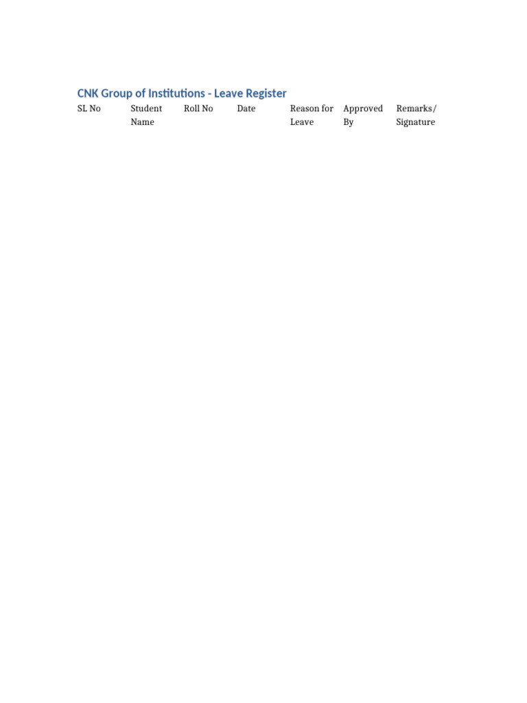CNK Group Leave Register Template | PDF