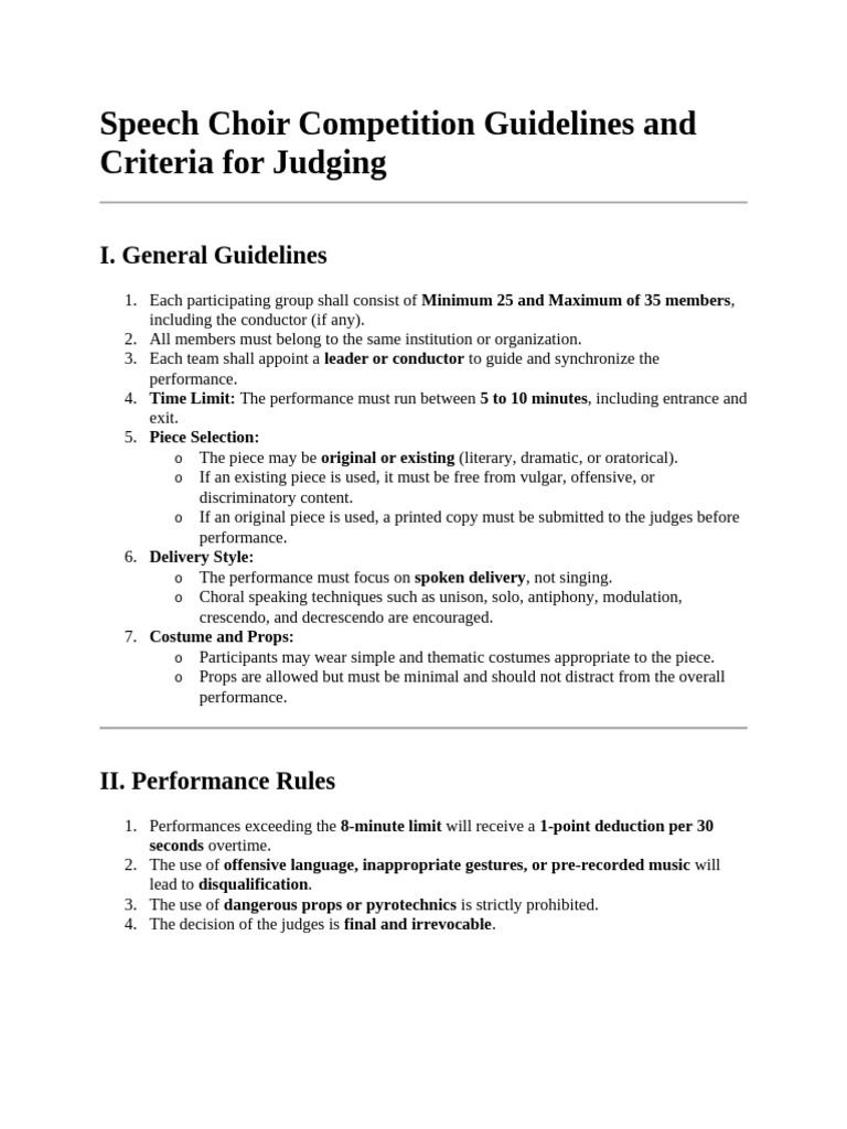 Speech Choir Competition Guidelines and Criteria For Judging 1 | PDF ...