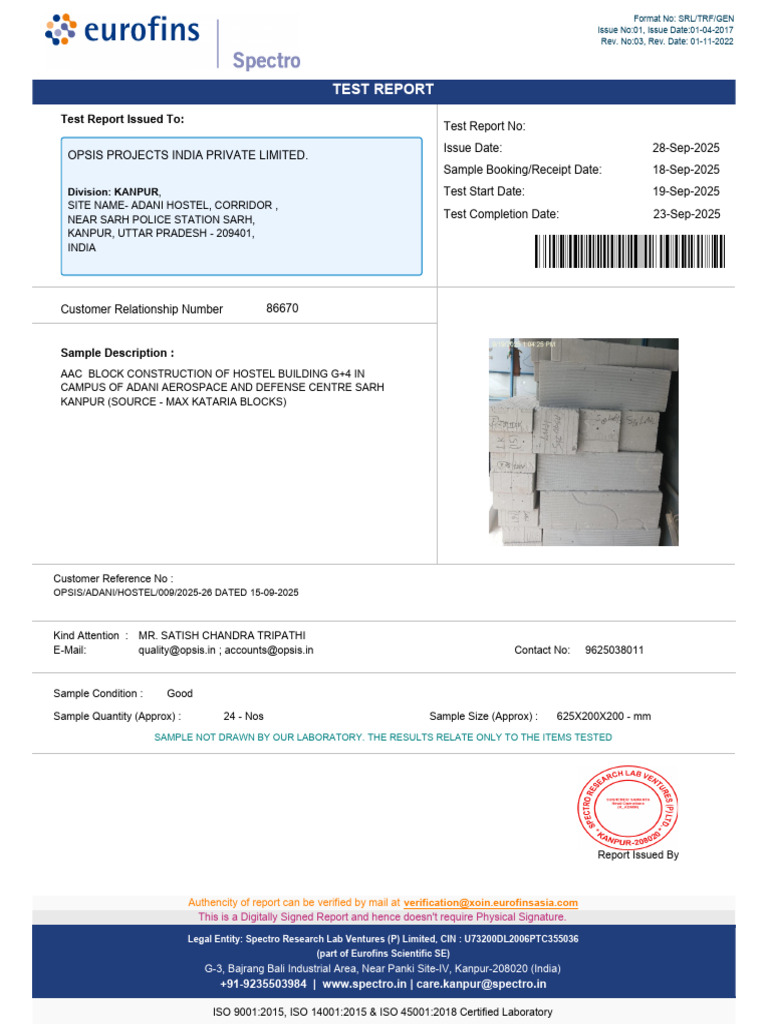 AAC Block Test Report for Adani Hostel | PDF | Indemnity | Contractual Term