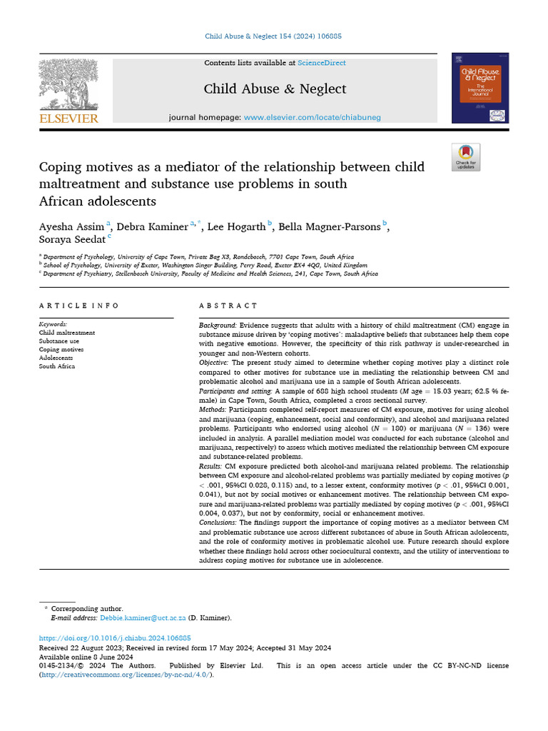 Coping Motives As A Mediator of The Relationship Between Child ...