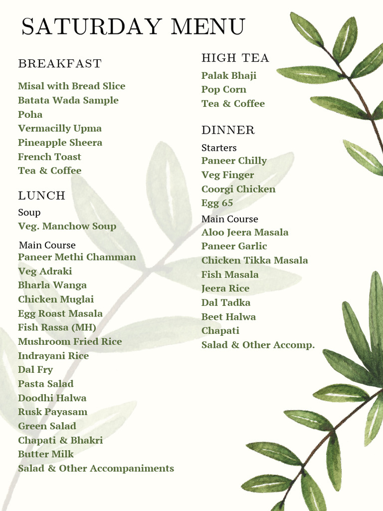 Weekend Menu: Breakfast to Dinner | PDF