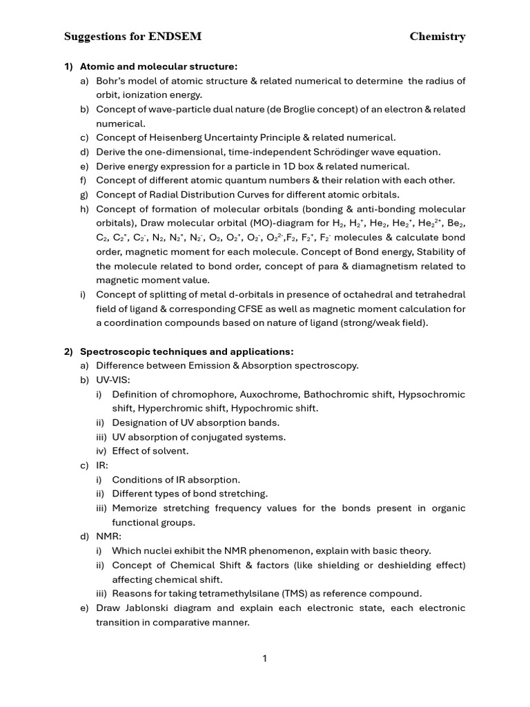 Chemistry Suggestion For Endsem | PDF | Gases | Atomic Orbital