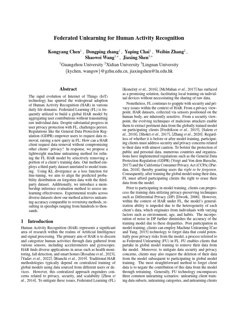 Federated Unlearning For Human Activity Recognition | PDF | Statistical ...