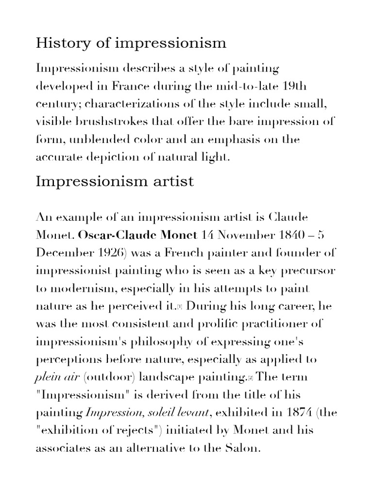 Overview of Impressionism Art | PDF