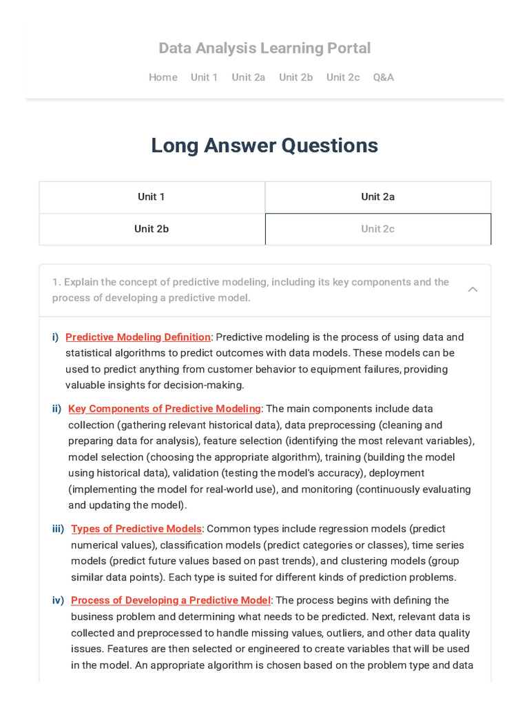 Data Analysis - Practice Questions - Unit2c | PDF | Forecasting | Analytics