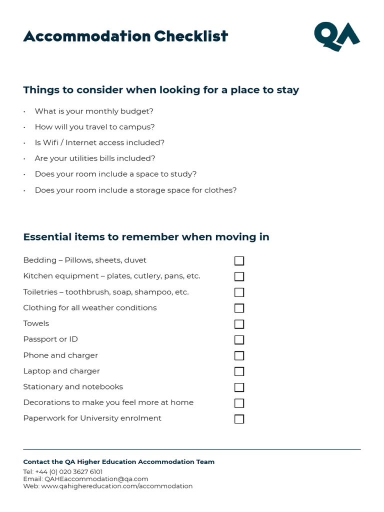 Essential Accommodation Checklist | PDF