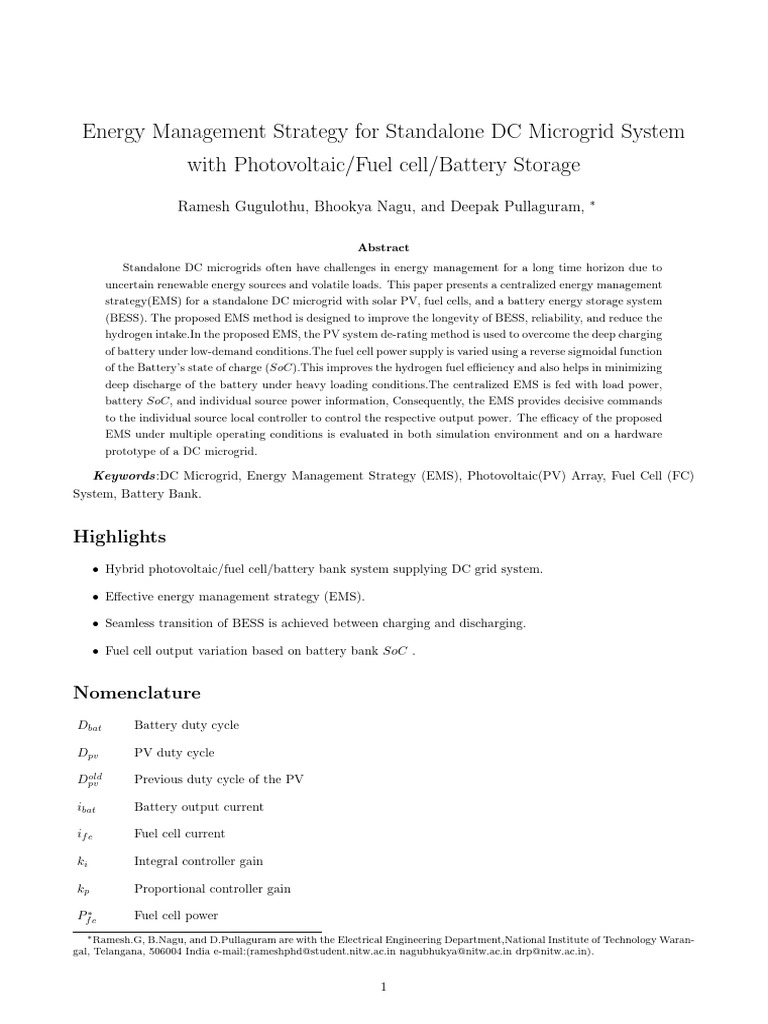 Energy Management for DC Microgrid Systems | PDF | Distributed ...