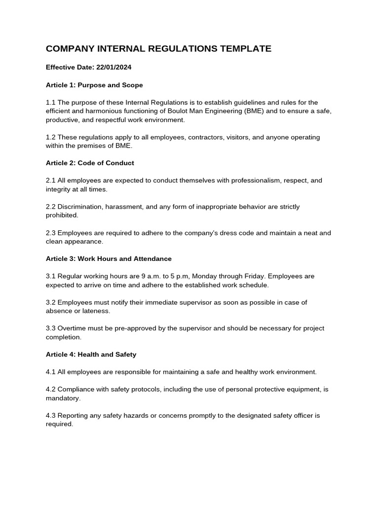 Boulot Man Engineering Internal Regulations | PDF | Employment ...