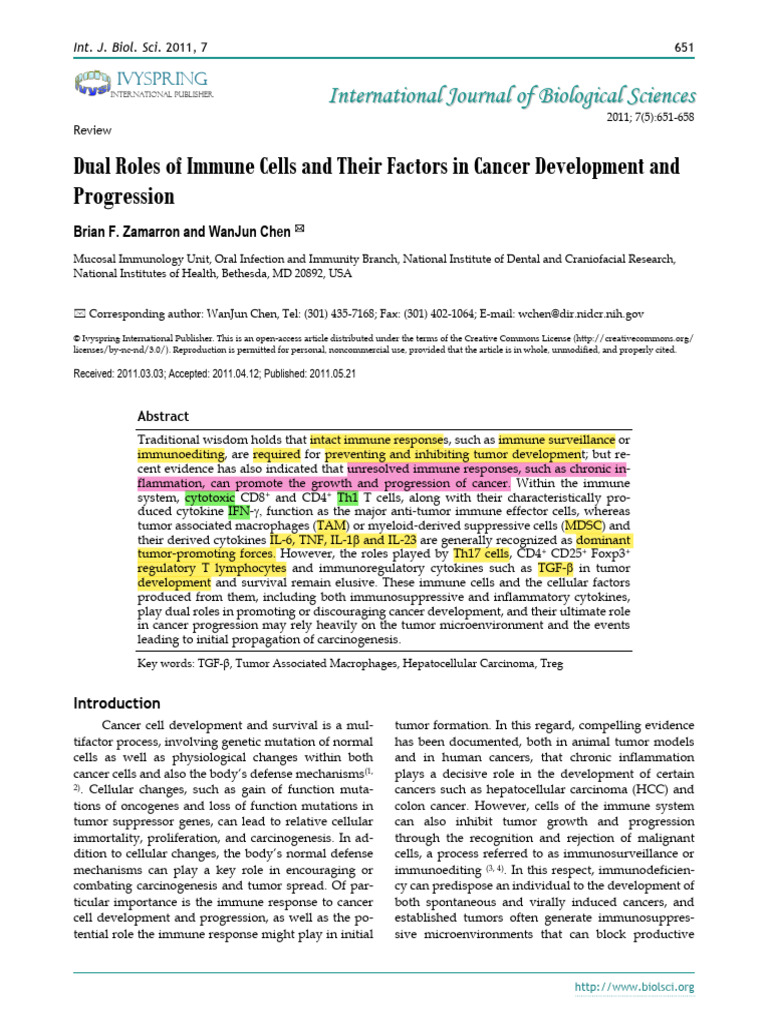 Immune Cells' Dual Roles in Cancer | PDF | Interleukin 10 | Macrophage