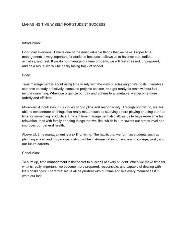 Managing Time Wisely For Student Success | PDF