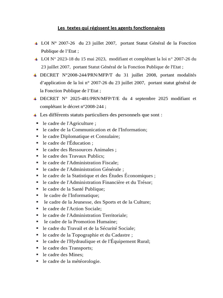 Statut des agents fonctionnaires en 2023 | PDF