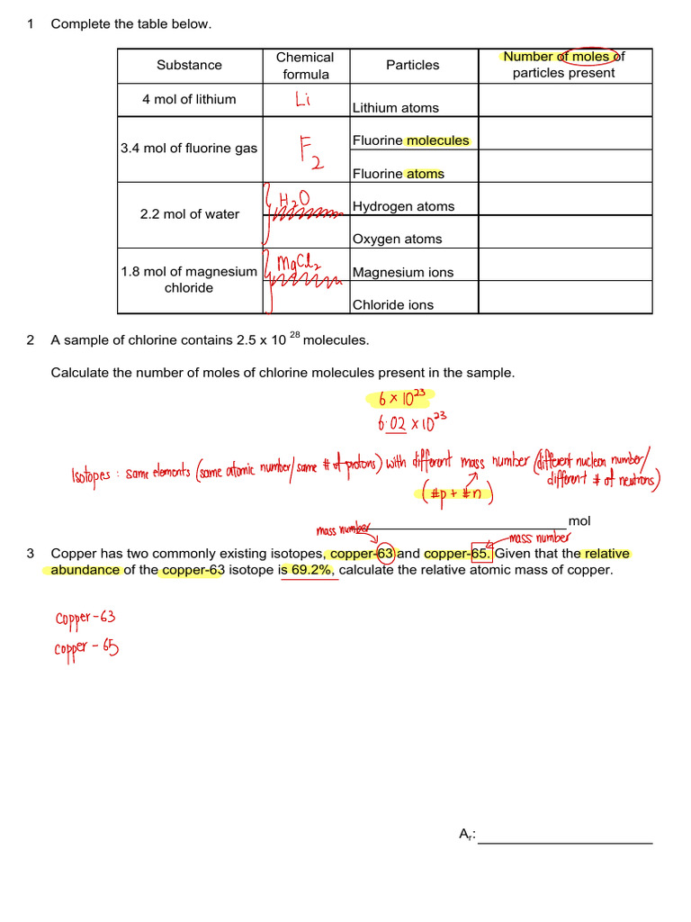 Mole Concept and Stoichiometry FRQ1 | PDF | Mole (Unit) | Molecules