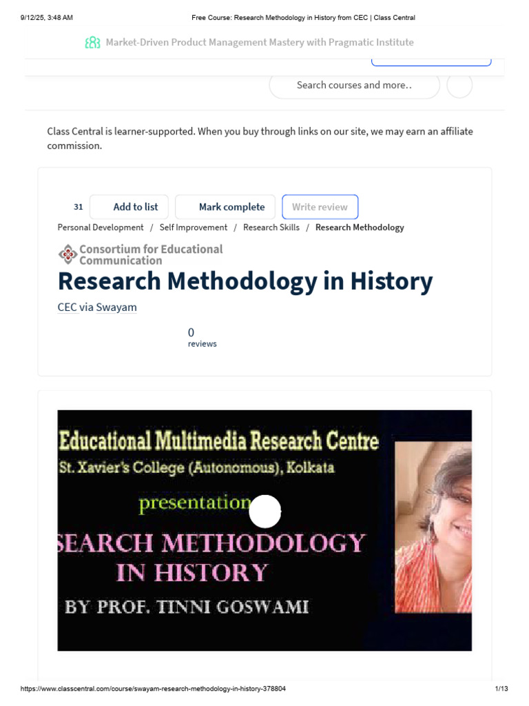 Free Research Methodology Course | PDF | Historiography | Educational ...