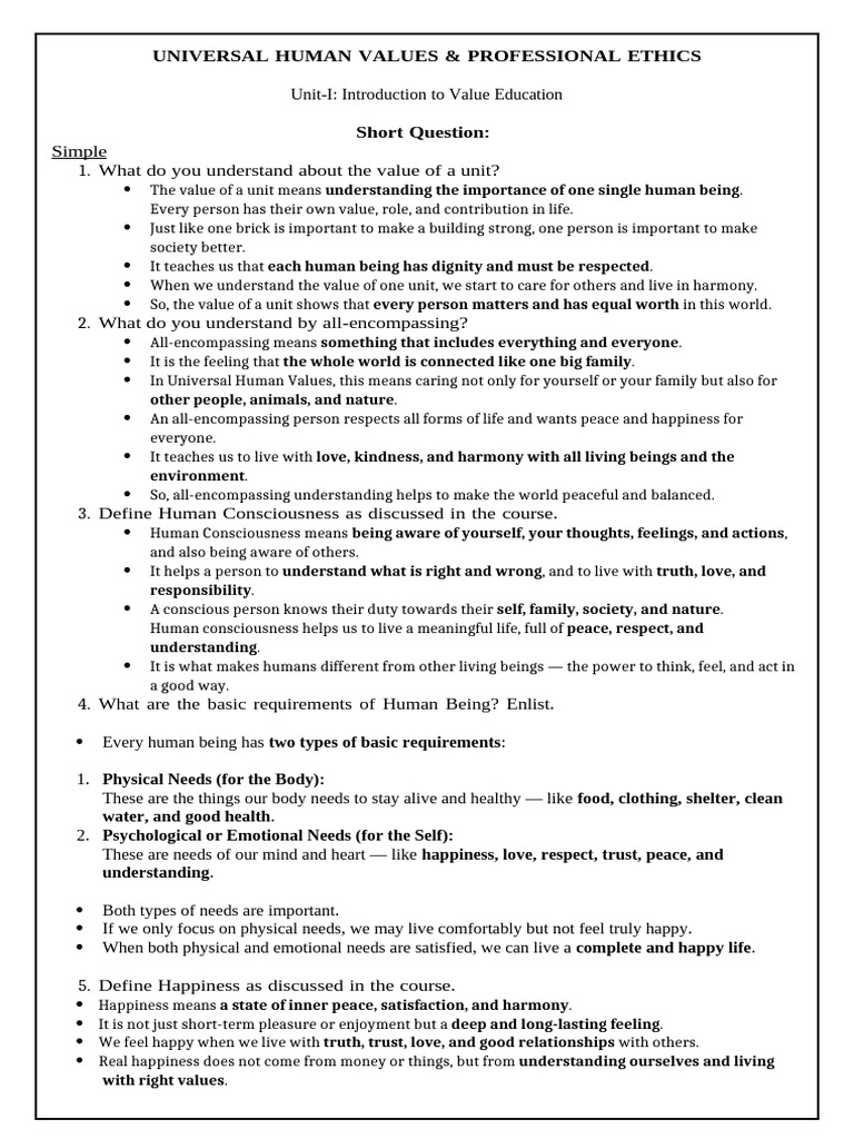 Universal Human Values and Ethics Guide | PDF | Happiness | Feeling