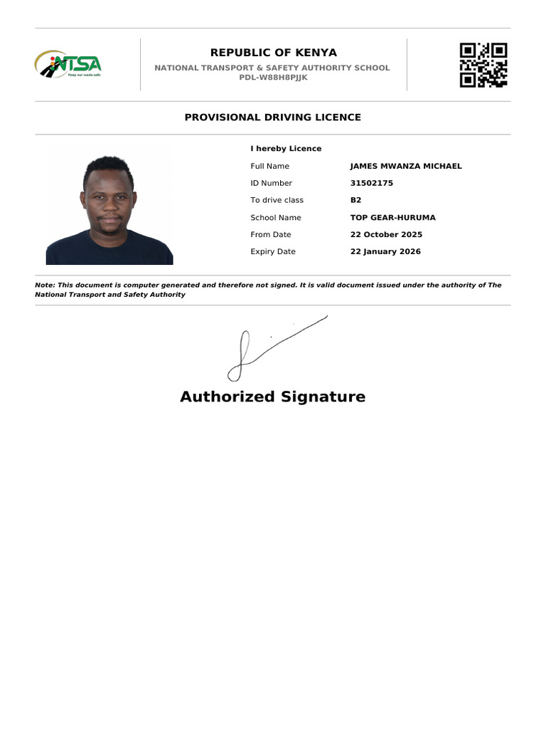 Kenya Provisional Driving Licence 2025 | PDF