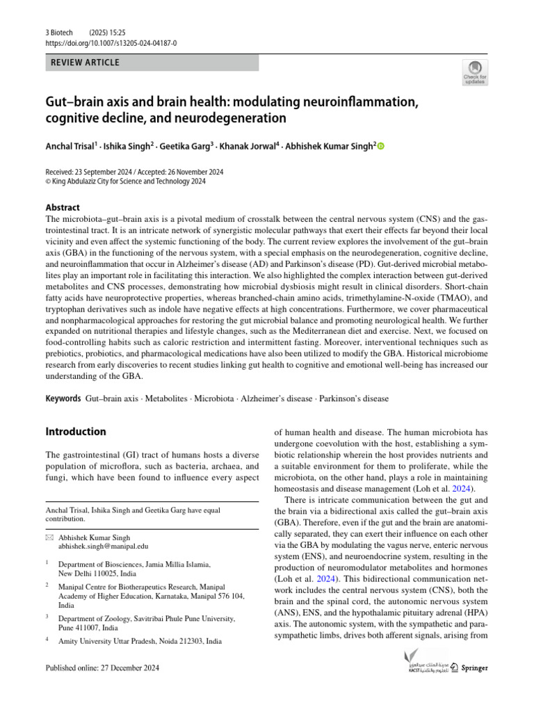 GBA and Brain Health - 3 Biotech | PDF | Gastrointestinal Tract | Biology