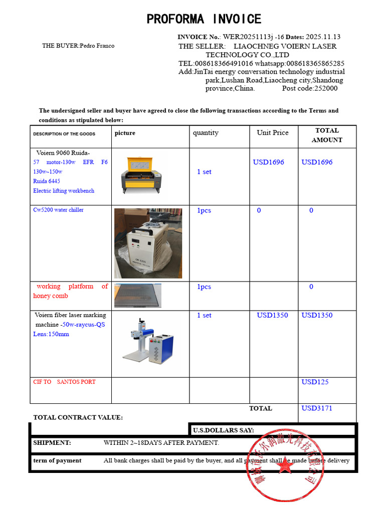 Proforma Invoice for Laser Equipment Purchase | PDF