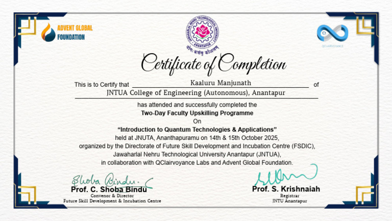 Certificate of Completion for Quantum Tech Training | PDF