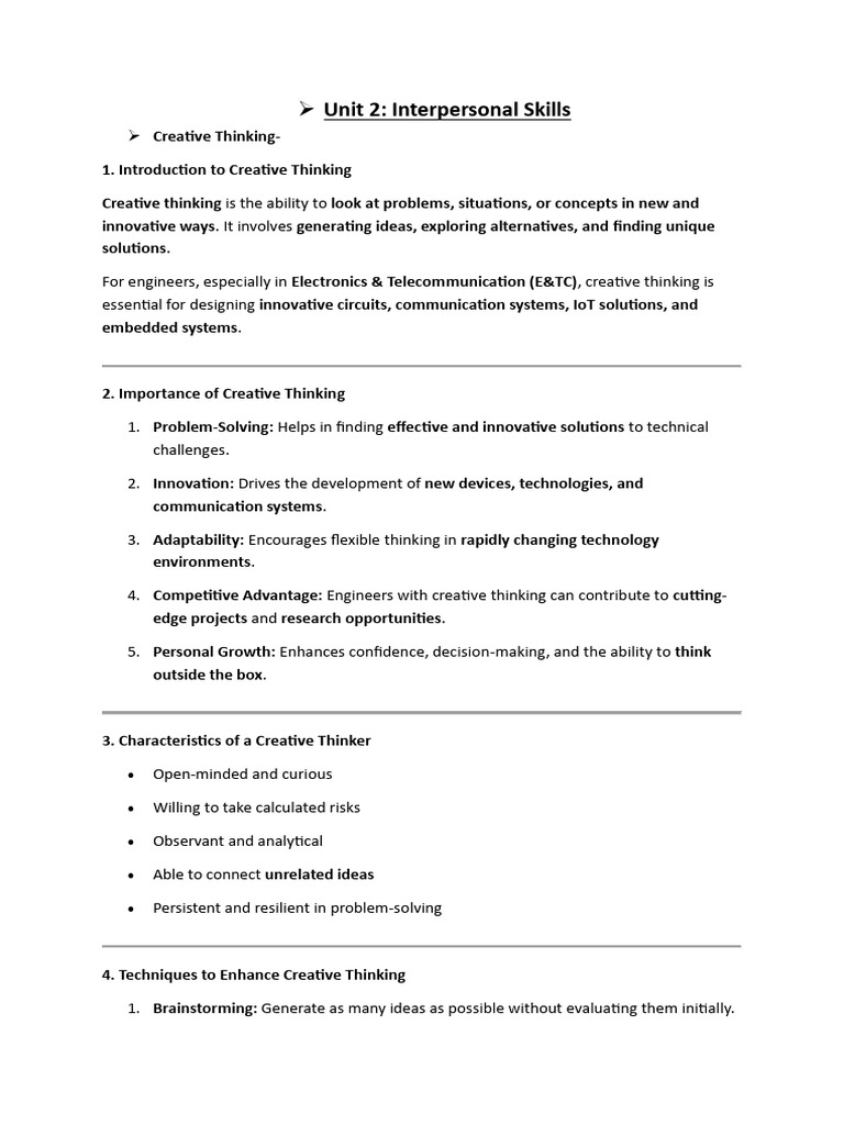 Creative Thinking and Activeness in E&TC | PDF | Negotiation ...