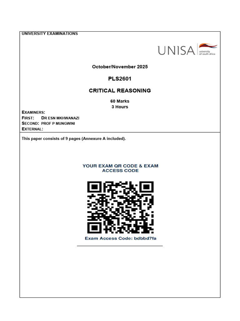 PLS2601 Critical Reasoning Exam Guide | PDF | Argument | Deductive ...