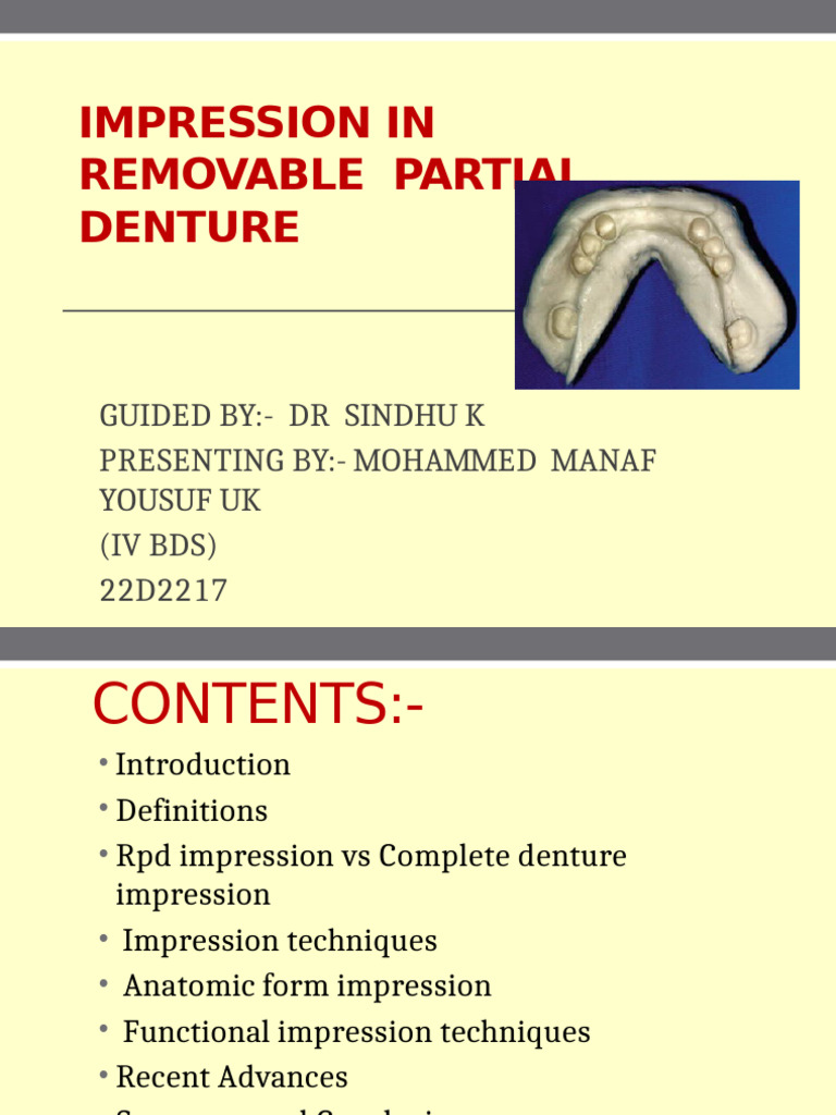 Removable Partial Denture Impressions Guide | PDF | Dentures | Dentistry