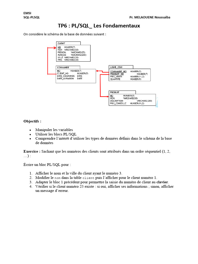 Fondamentaux de PL/SQL : Exercice TP6 | PDF