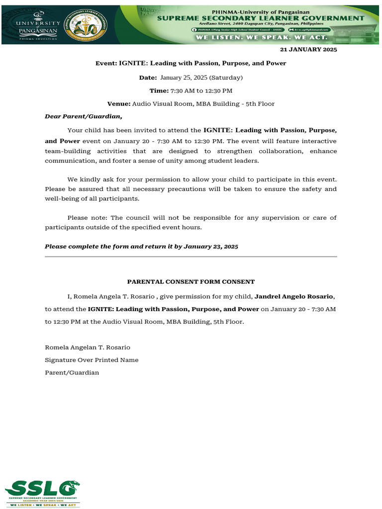 IGNITE Event Parental Consent Form | PDF