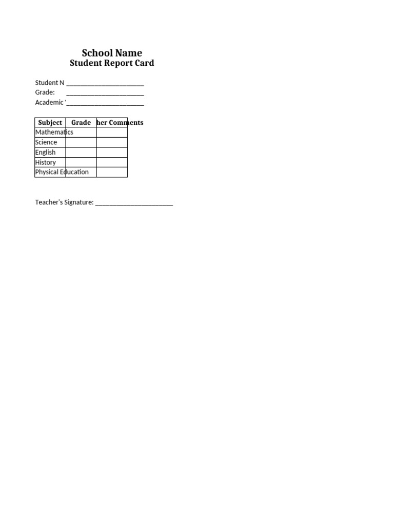 Student Report Card Template | PDF